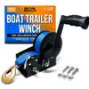Boat Trailer Winch with Strap Hook, Manual Hand Heavy Duty Winch, Two-Speed Ratchet Gear, 3200 lb for Towing Cars, Trucks, and Trailers view 1