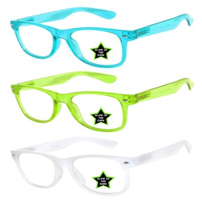 OWL 3 Pairs Kids Clear Lens Glasses Girls Boys Glow In The Dark Green, Blue, White