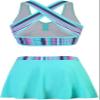 Striped Print Swimwear Push Up Bikinis with Skirt Retro Beachwear Vintage Swimming Wear Womens Beach Equipment Female Bathers (US, Alpha, 3X-Large, Regular, Regular, Blue) view 2