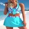 Striped Print Swimwear Push Up Bikinis with Skirt Retro Beachwear Vintage Swimming Wear Womens Beach Equipment Female Bathers (US, Alpha, 3X-Large, Regular, Regular, Blue) view 3