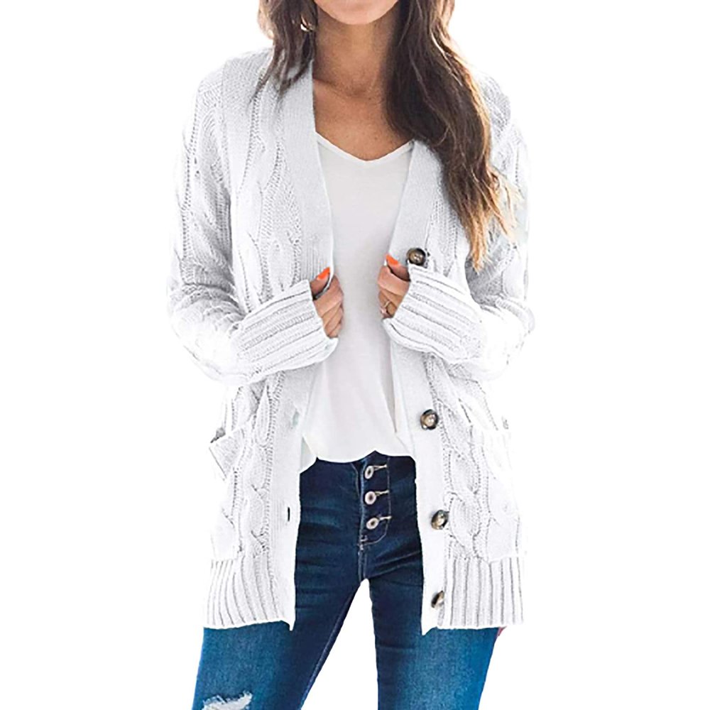 Women's Cardigan Chunky Open Front Button Sweaters with Pockets Loose Slouchy Oversized Fall Outerwear Coat