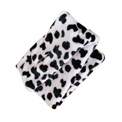 Mikinona Plush Cow Spotted Scarf Warm Cross Tie Neck Warmer Neckerchief for Women and Kids Soft Faux Fur Scarf for Outdoor Activities and Cold Weather