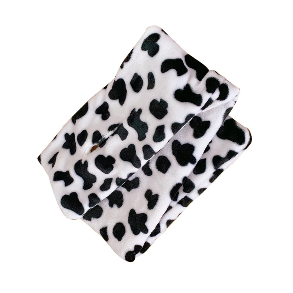 Mikinona Plush Cow Spotted Scarf Warm Cross Tie Neck Warmer Neckerchief for Women and Kids Soft Faux Fur Scarf for Outdoor Activities and Cold Weather