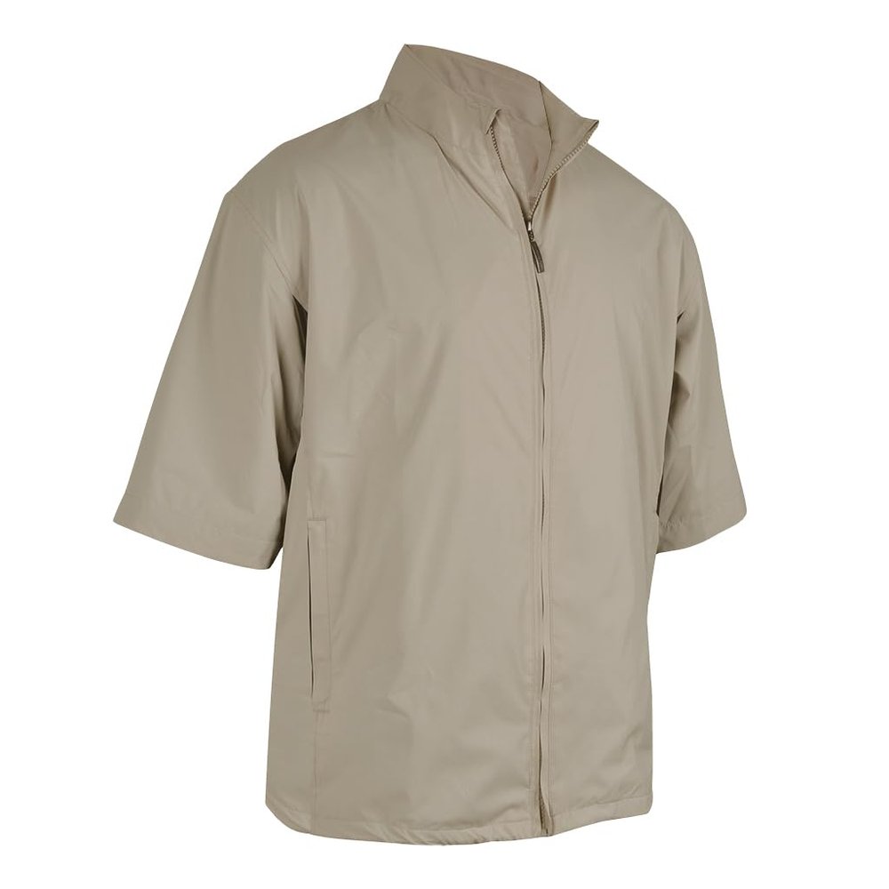 Monterey Club Men's Classic Short Sleeve Zip-up Jacket #1982 (Khaki, Small) - Golf Shirts for Men - Performance Stretch - Moisture Wicking