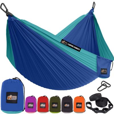 GORILLA GRIP Durable Camping Hammock with Heavy Duty Tree Straps, Portable Hammocks for Outside, Easy to Use Travel Swing Chair, Outdoor Camper Hiker Essentials, Backpacking Gear Gifts, Single, Blue