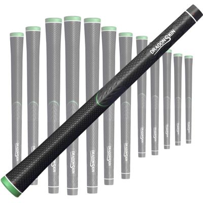 [DragonSkinGrip Golf] Green Cap Calm Standard [60 Round, Black] 13 Pack - Patented the blocked pattern design with the 3D CAD | TPC-Infused for Ultimate Softness | All-Weather Performance | Ergonomic Convex Butt End | Anti-Slip Dragon Scale Texture |