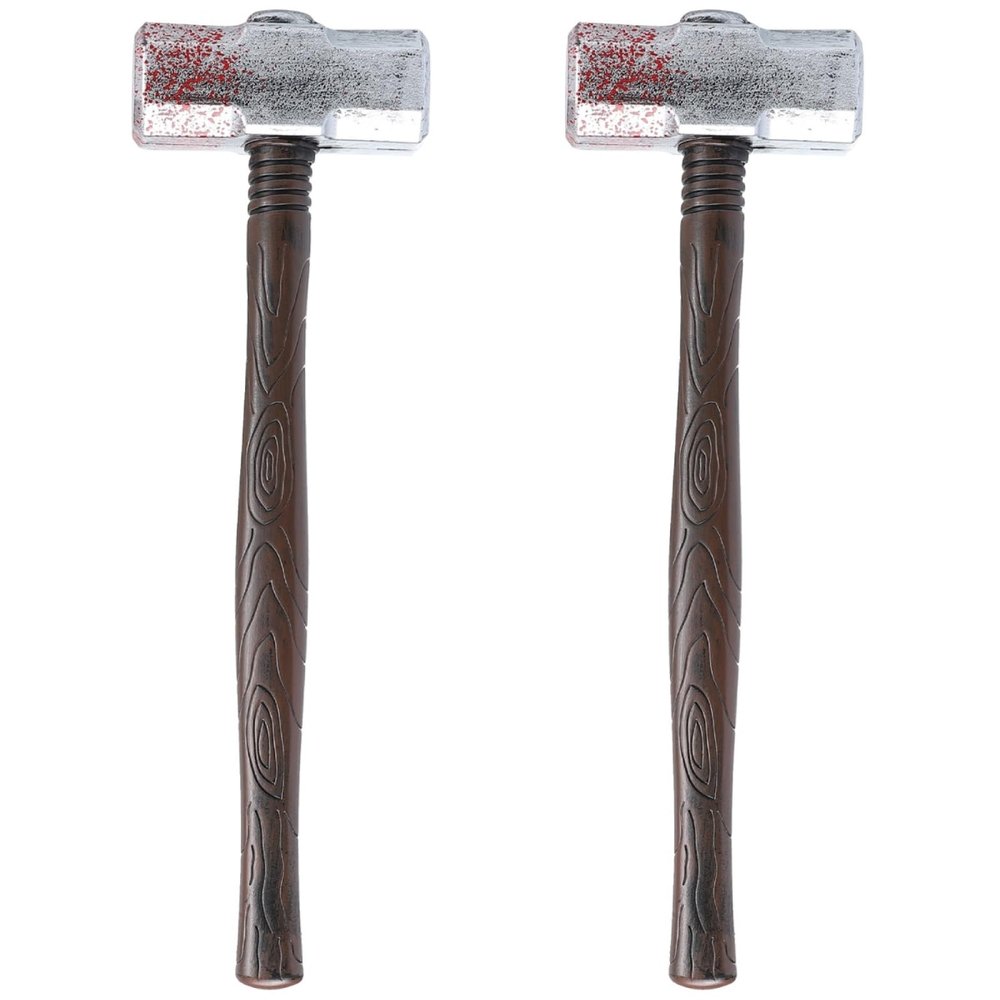 Amosfun Bloody Hammer Halloween Prop Set 2 Pack Long Handle Clown Mallet Cosplay Costume Accessory for Halloween Party and Horror Decoration