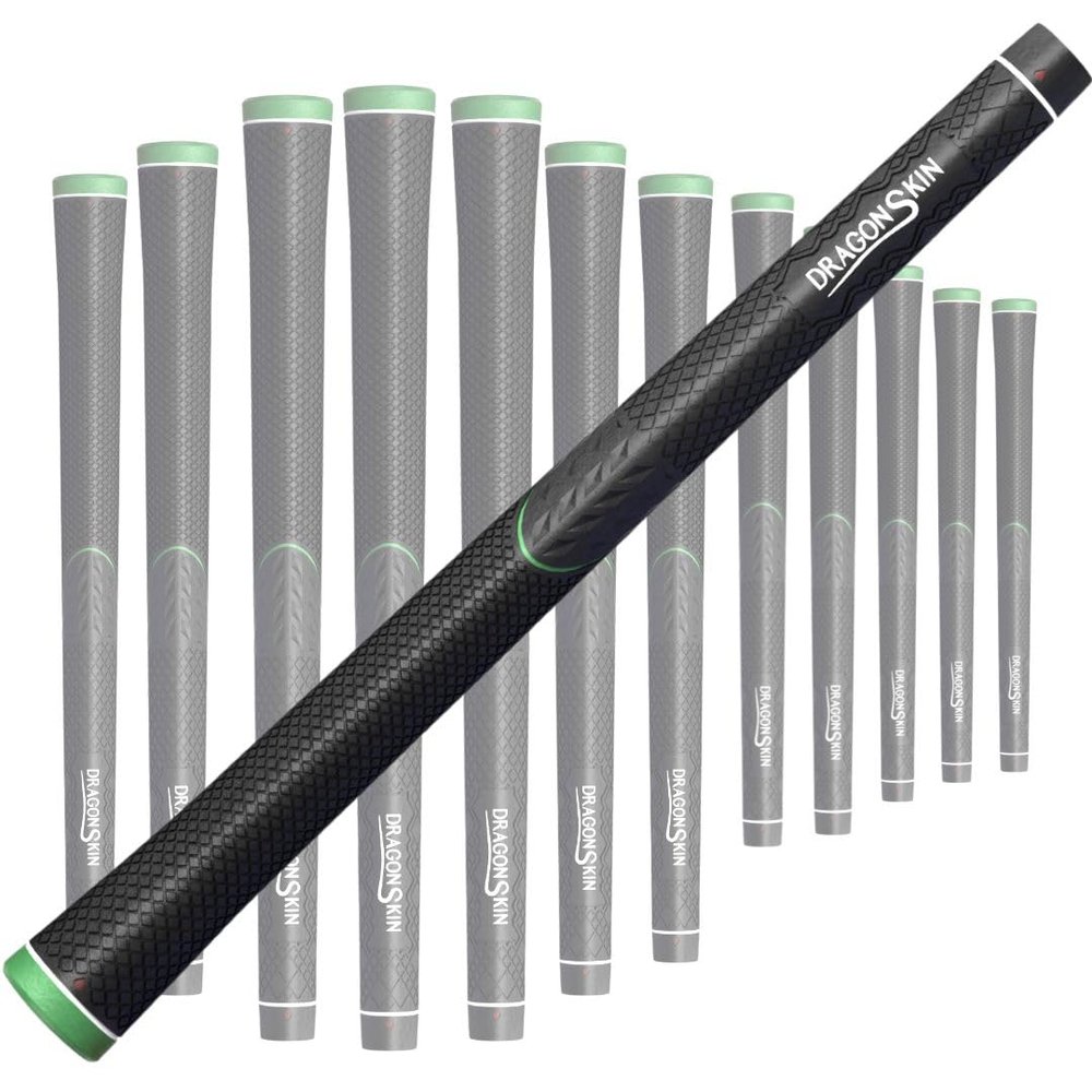 [DragonSkinGrip Golf] Green Cap Calm Standard [58 Round, Black] 13 Pack- Patented the blocked pattern design with the 3D CAD | TPC-Infused for Ultimate Softness | All-Weather Performance | Ergonomic Convex Butt End | Anti-Slip Dragon Scale Texture | 