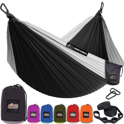 GORILLA GRIP Durable Camping Hammock with Heavy Duty Tree Straps, Portable Hammocks for Outside, Easy to Use Travel Swing Chair, Outdoor Camper Hiker Essentials, Backpacking Gear Gifts, Double, Black