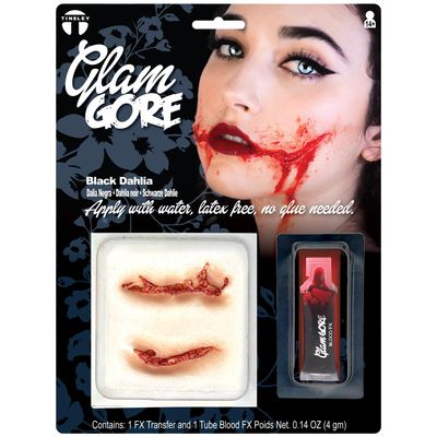 Black Dahlia Glam Gore FX Transfer Kit - Ultra Realistic 3D Prosthetic Makeup for Halloween, Horror Movie Effects, and Cosplay - Latex Free, Easy Application
