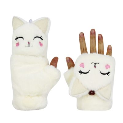 Girls Winter Convertible Mittens Cute Animal Cat Fleece Lined Warm Flap Cover Gloves Mitten for Kids