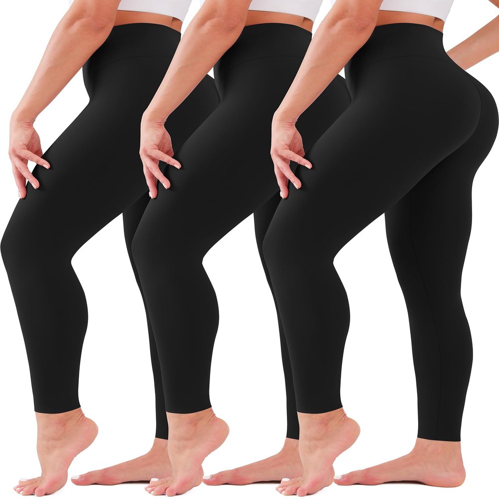 3 Pack Leggings for Women High Waisted No See-Through Tummy Control Soft Yoga Pants Womens Workout Athletic Running Leggings Black/Black/Black