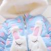 Cute Infant Girls Winter Plush Thick Jacket Rabbit Ears Hooded Long Sleeve Animal Print Zip (Light Blue, 18-24 Months) view 2