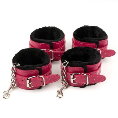 GOPEO Adjustable Ankle Weights 2 Pair Leg Weight Straps for Women Men Fluffy Handcuff Bracelet Set - Soft and Plush Handcuff Wrist and Ankle Cuffs with Leather for Home Bedroom Workout