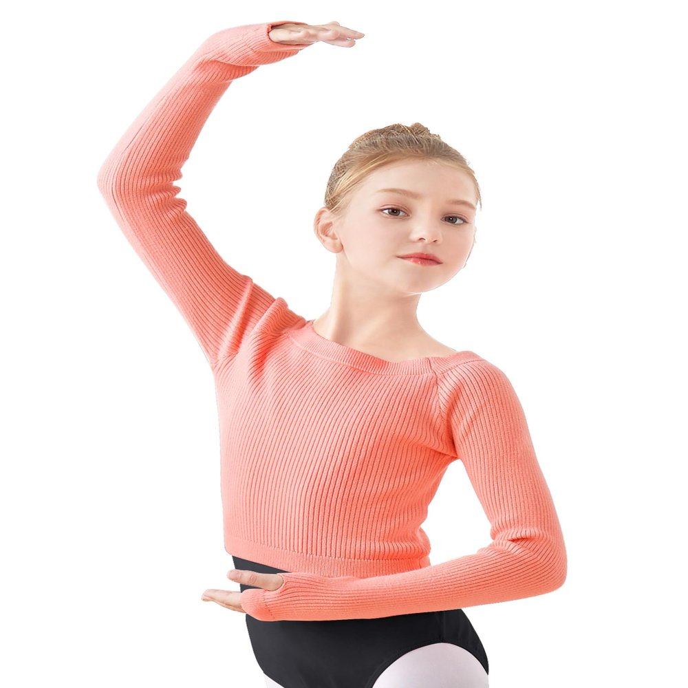 Phoeswan Kids Girl's Ballet Sweater, Soft Warm Up Active Sweater, Pullover Dance Sweater for Leotards (Lotus 4-5T)