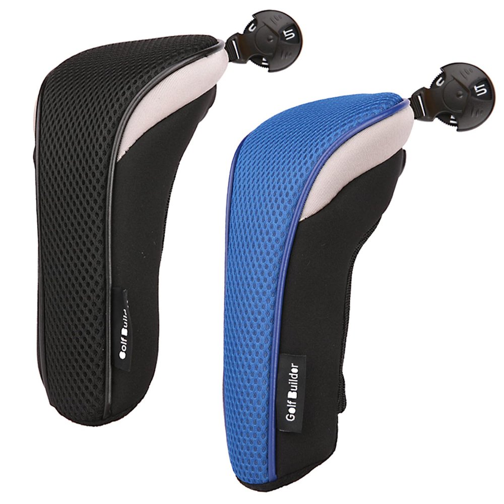 Golf Builder 2pcs/Set Golf Club Hybrid Head Covers Utility UT Cover with Interchangeable Number Tag (Black/Blue)