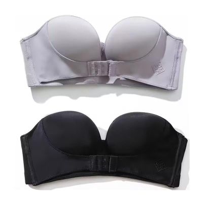 2pcs Front Buckle Strapless Bra For Women Bandeau Support Push Up Lift Bras Tube Top Wireless Full Coverage Underwear Lingerie (Color : K, Size : 70/32B)