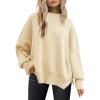 Crewneck Long Sleeve Oversized Sweaters for Women Fuzzy Knit Chunky Warm Pullover Top Solid Casual Loose Jumpers A-Beige view 2