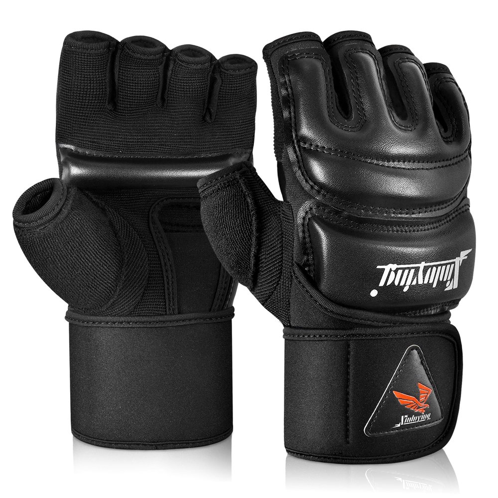 Xinluying MMA Gloves Punch Bag Training Martial Arts Sparring Grappling Kickboxing Muay Thai Boxing Gloves, Thickened Knuckle PadsWiden The WristbandFingerless Rub Resistance Mitts for Men Women