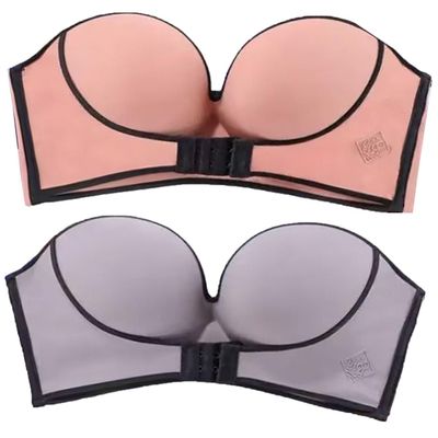 2pcs Front Buckle Strapless Bra For Women Bandeau Support Push Up Lift Bras Tube Top Wireless Full Coverage Underwear Lingerie (Color : I, Size : 75/34B)