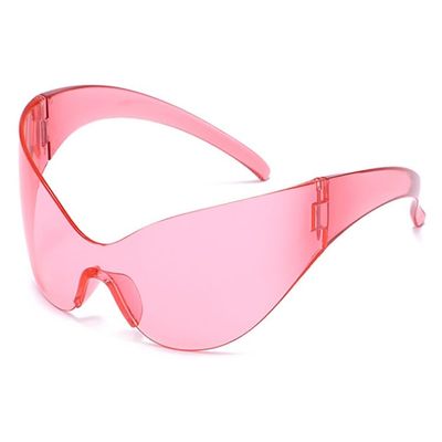 bullabulling Oversized Shield Futuristic Sunglasses for Women Men Alien Fashion Y2K Wrap Around Visor Sun Glasses Shades (pink)