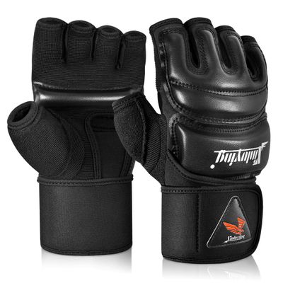Xinluying MMA Gloves Punch Bag Training Martial Arts Sparring Grappling Kickboxing Muay Thai Boxing Gloves, Thickened Knuckle PadsWiden The WristbandFingerless Rub Resistance Mitts for Men Women