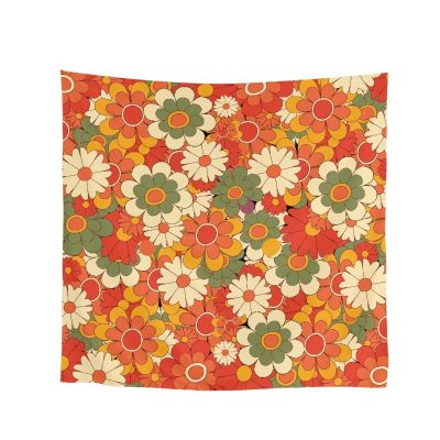 Coloranimal Trendy Colorful Vintage Cottagecore Floral Flower Hippie Scarf for Women Ladies Lightweight Silk Feeling Travel Beach Towel Chiffon Scarf Headscarf 90cm x 90cm