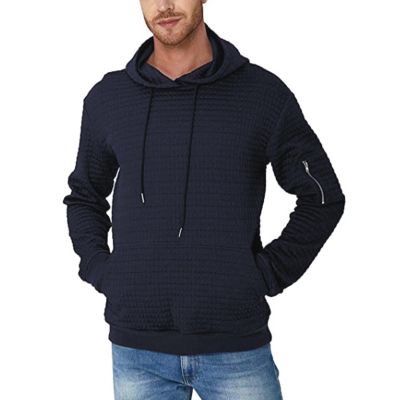 ZYXTIM Men's Pullover Hoodies Plaid Jacquard Long Sleeve Drawstring Hipster Casual Hooded Sweatshirts with Kanga Pockets Navy