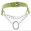 AKYLDI PU Leather Punk Choker Necklace Sexy Collar Choker Metal Ring Chain Neck Strap Gothic Necklace Night Club Neck Accessories (Color : Green) view 1