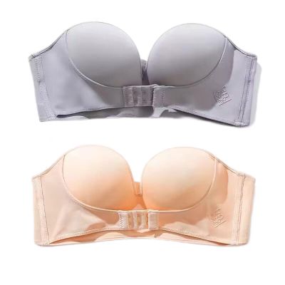 2pcs Front Buckle Strapless Bra For Women Bandeau Support Push Up Lift Bras Tube Top Wireless Full Coverage Underwear Lingerie (Color : Large, Size : 85/38B)