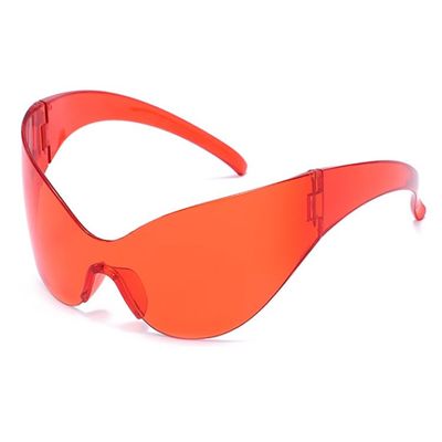 bullabulling Oversized Shield Futuristic Sunglasses for Women Men Alien Fashion Y2K Wrap Around Visor Sun Glasses Shades (red)
