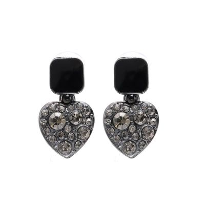 2PCS Women's Square Ear Clips Clip On Earrings,Non Pierced Earrings for Brides, Bridesmaids, Prom and Wedding (Black Grey Heart Shape Ear Clips)