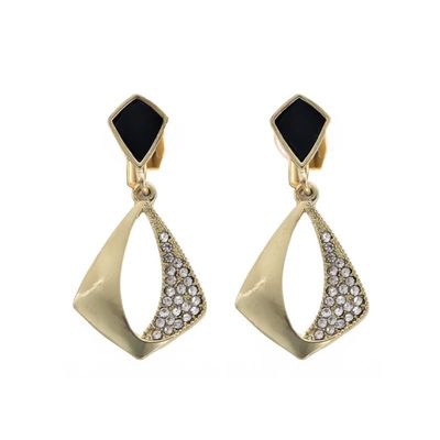 Women's Black Ear Clips Clip On Earrings Non Pierced Earrings for Brides, Bridesmaids, Prom and Wedding (Black Golden Ear Clips)