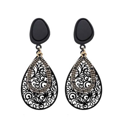 Clip On Earrings For Women, Hypoallergenic, Won't Fall Off & Don't Pinch, They Look Pierced, But Don't Need Pierced(Black Gray Hollow Ear Clips)