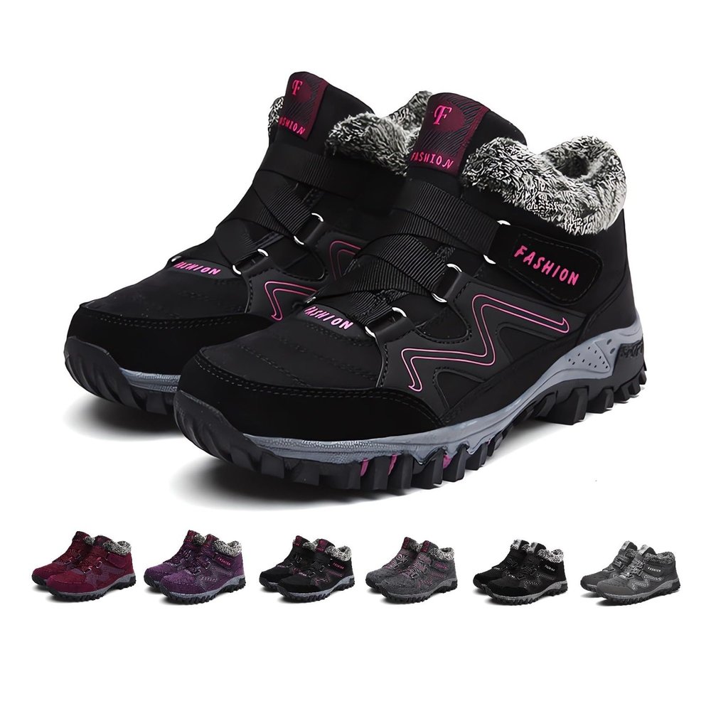 Women's Winter Thermal Boots for Women Waterproof Snow Winter Warm Hiking Work Comfy Boots Sneakers Walking Shoes (Black Rose Red, Adult, Women, 13, Numeric, US Footwear Size System, Wide)