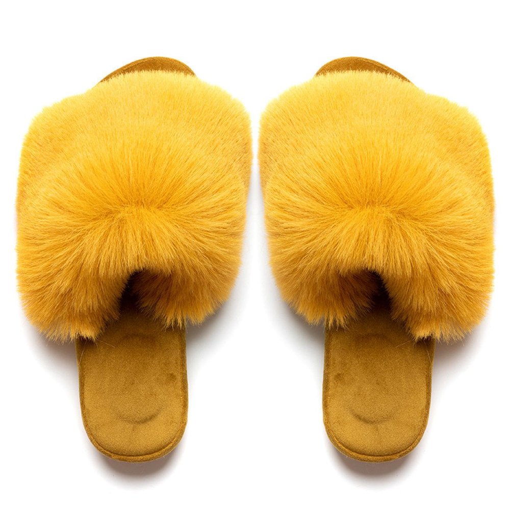 Autumn and Winter Cute Net Red Wool Cotton Slippers Women's Thick Sole Massage Home Wood Flooring Spring and Autumn Household Slippers 40-41 Gooseyellow