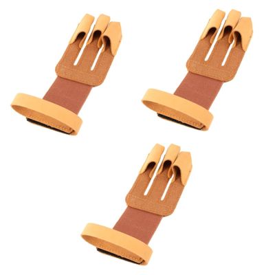 INOOMP 3pcs Outdoor Archery Fingers Gloves Cow Gear for Shooting Fit Brown Color for Enhanced Comfort and Performance