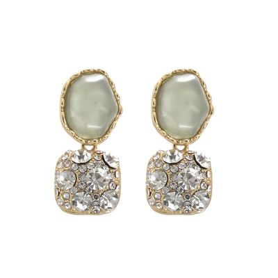 2PCS Women's Square Ear Clips Clip On Earrings,Non Pierced Earrings for Brides, Bridesmaids, Prom and Wedding (Green Golden Ear Clips)
