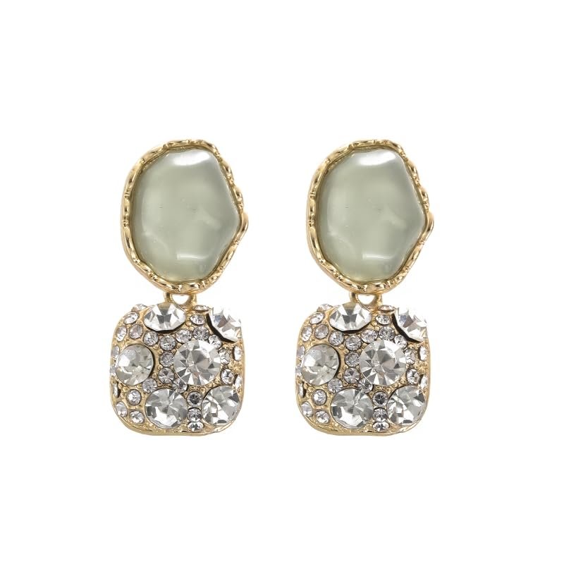 2PCS Women's Square Ear Clips Clip On Earrings,Non Pierced Earrings for Brides, Bridesmaids, Prom and Wedding (Green Golden Ear Clips)