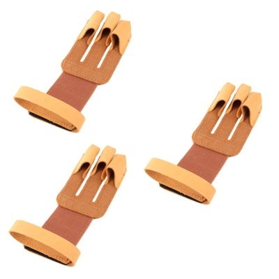 VANZACK 3pcs Outdoor Archery Fingers Gloves for Hunting Durable Brown Shooting Glove Wrist Belt and Reinforced Finger Tips for Enhanced Protection