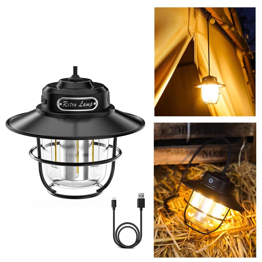 LED Rechargeable Outdoor Camping Light, Mini Portable Tent Emergency Light New Horse Lamp 4-Speed Mode White and Warm Light, Amber and Warm White Light.