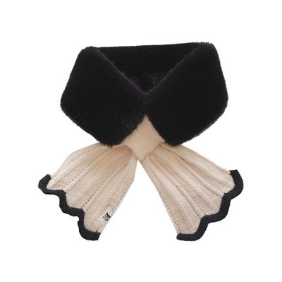 Faux Fur Scarves Winter Thickened Knitting Splicing Cross Colorblocking Faux Rabbit Hair Decoration Warm Bib Sweater Collar (Color : Black Rice, Size : Talla nica)