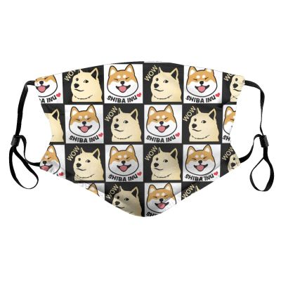 Reusable Cloth Face Masks with 2 Filters Black-Grid-Shiba-Inu-Doge Washable Face Covering Small