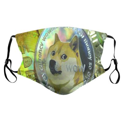 Reusable Cloth Face Masks with 2 Filters Dogecoin-Shiba-Inu-Bitcoin Washable Face Covering Small Black