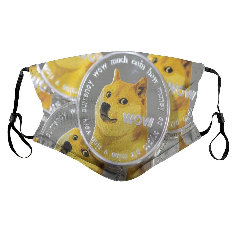 Reusable Cloth Face Masks with 2 Filters Dog-Dogecoin-Shiba-Inu Washable Face Covering Medium Black