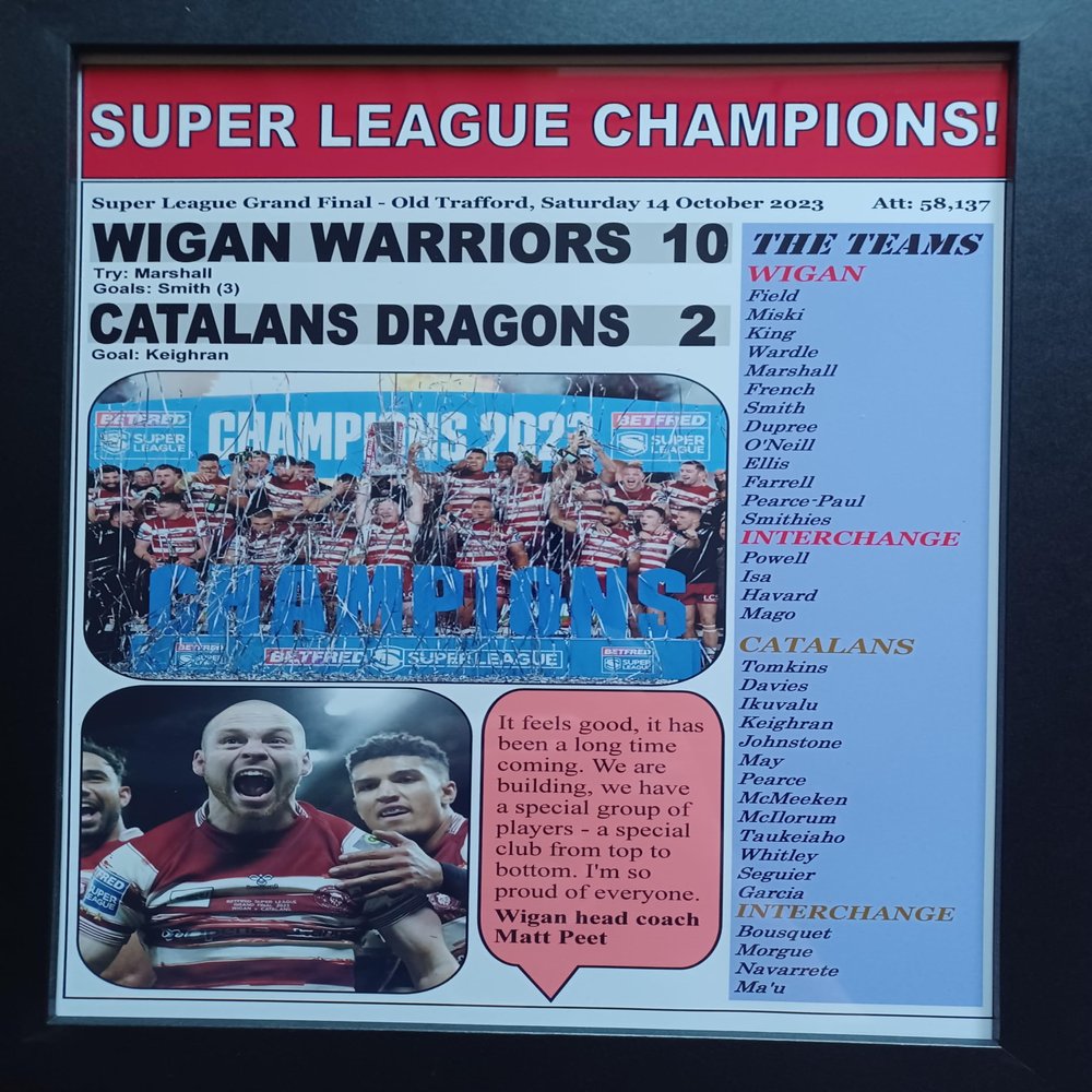 Assorted Wigan Warriors 10 Catalans Dragons 2-2023 Super League Grand Final - framed print