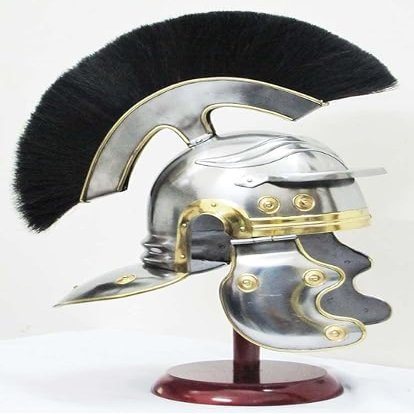 Roman Centurion Helmet Black Plume Armor Helmet With Wooden Display Stand Medieval Metal Replica Helm Soldier Costume