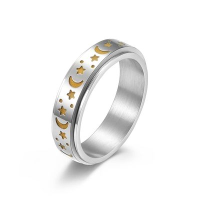 WLPCIV Titanium Steel Glow Spinner Rings Moon and Star Fidget Ring Stress Relieving Anxiety Ring for Women (Silver7)