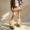 KMBANGI Women Faux Fur Leg Warmers Furry Harajuku Japanese Socks Fuzzy Long Boot Cuffs Covers Holiday Party Costume Accessory(F Coffee Brown 27cm,One Size) view 4