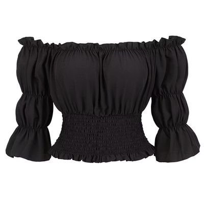 Renaissance Costume Women Blouses Off The Shoulder Short Sleeve Top Medieval Pirate Shirt Gothic Black XL